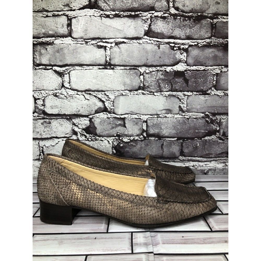 Lloyd Vibram Bronze Shimmer Leather SnakeSkin Designer Loafers Women Sz 41EU/10M